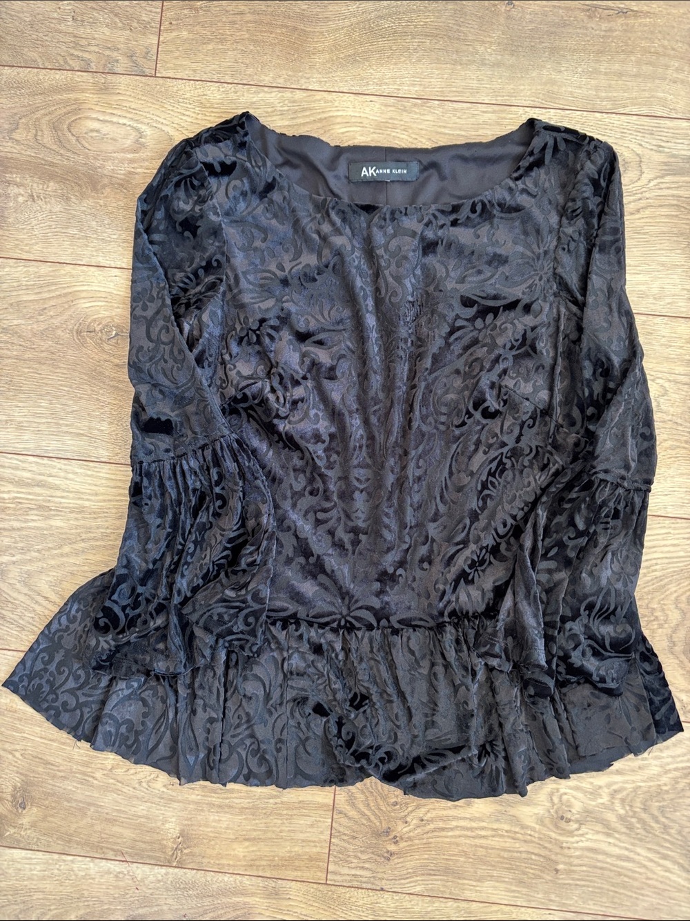 Anne Klein Black Velvet Burnout Peplum Top